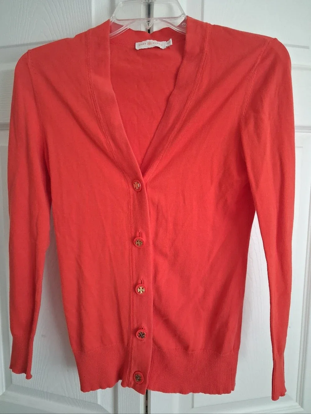 Tory Burch Simone Orange Cotton Preppy Cardigan Sweater. Size XS.